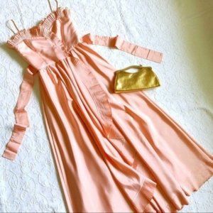Vintage 80s Lillie Rubin x Albert Capraro Pink Ruffle Formal Dress Gown XXS/XS